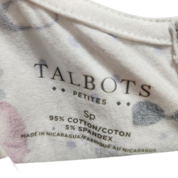 Talbots Paris Novelty Print Scarves Beret 3/4 Sleeve Top Bow Back Detail Size SP - Picture 2 of 3